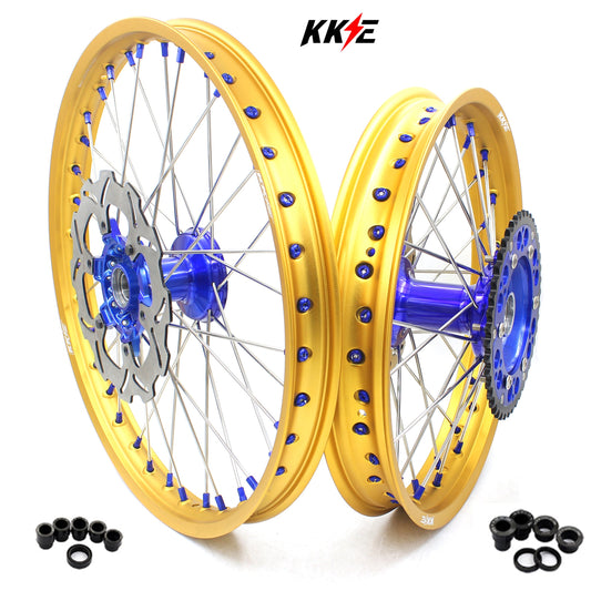 KKE 21"&18" Enduro Dirtbike Casting Wheels For YAMAHA YZ125 YZ250 1999-2016 YZ250F YZ450F 2003-2015 Gold Rim With Disc - Howling Moto
