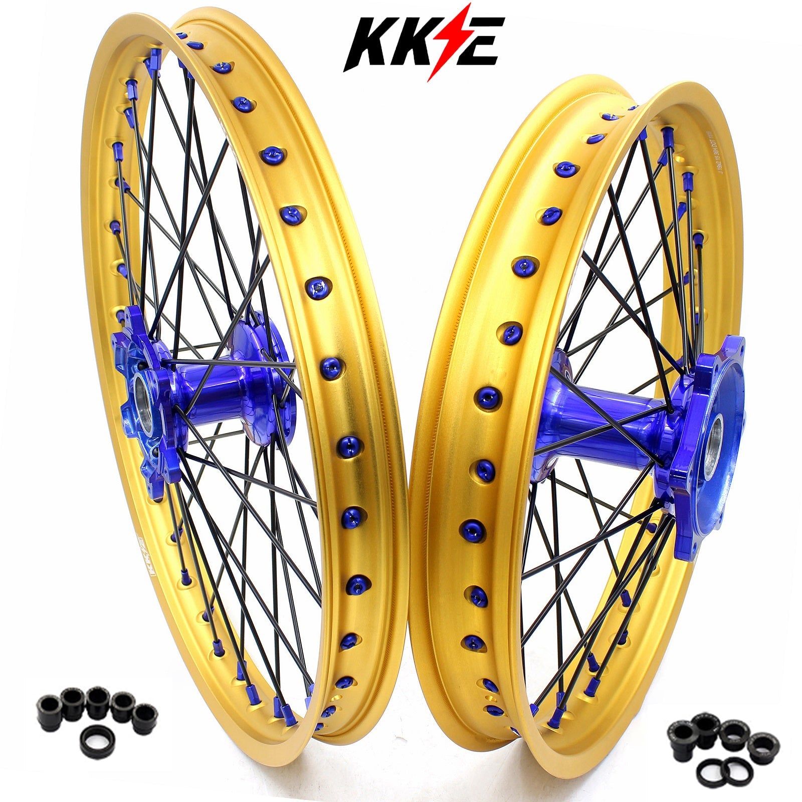 KKE 21"&19" Mx Dirtbike Cast Wheels For YAMAHA YZ125 YZ250 YZ250F YZ450F Gold Rim Black Spokes - Howling Moto