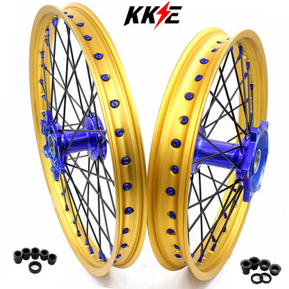 KKE 21"&19" Mx Dirtbike Cast Wheels For YAMAHA YZ125 YZ250 YZ250F YZ450F Gold Rim Black Spokes - Howling Moto