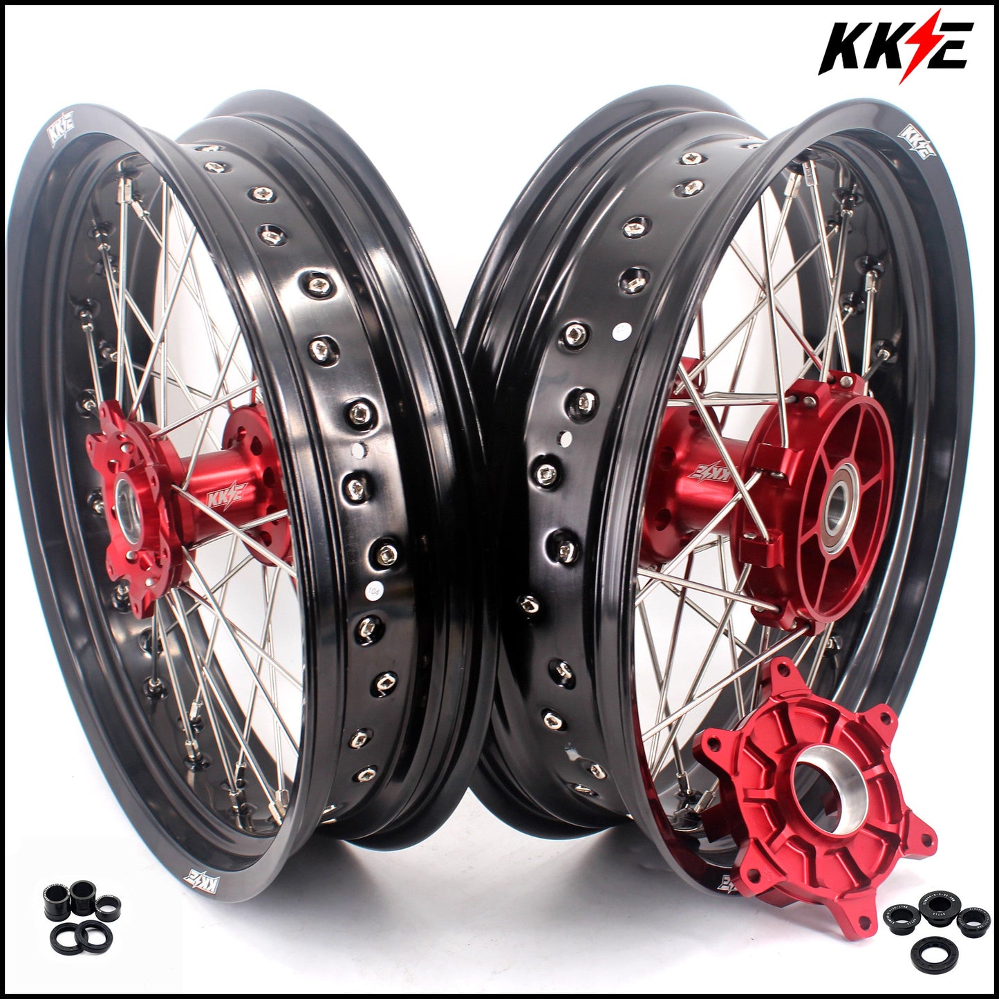 KKE 3.5 & 4.25 Cush Drive Supermoto Rims for HONDA CRF250R/450R 2002-2012 Red&Black - Howling Moto