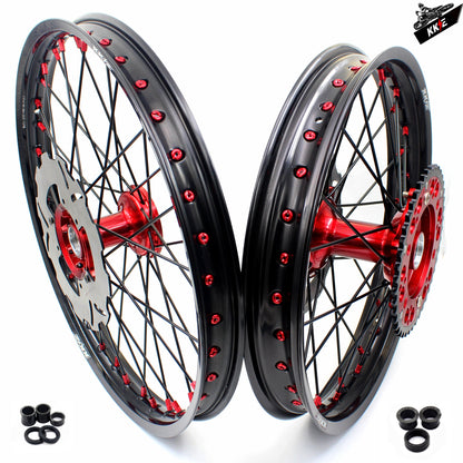 KKE 21 & 19 Casting Spoked MX Wheels Rims Set for Honda CR125R CR250R 2002-2012 Red Nipple Black Spoke Discs - Howling Moto