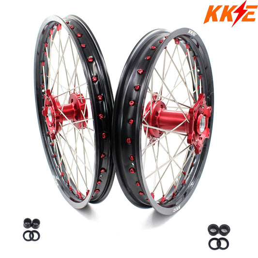 KKE 21 & 19 Wheels for Suzuki RMZ250 2007-2024 RMZ450 2005-2024 Red Nipples - Howling Moto