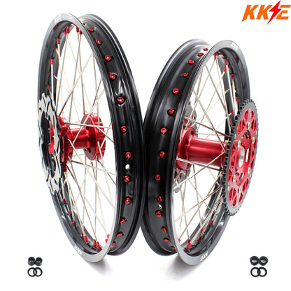 KKE 21 & 19 Wheels for Suzuki RMZ250 2007-2024 RMZ450 2005-2024 Red Nipples - Howling Moto