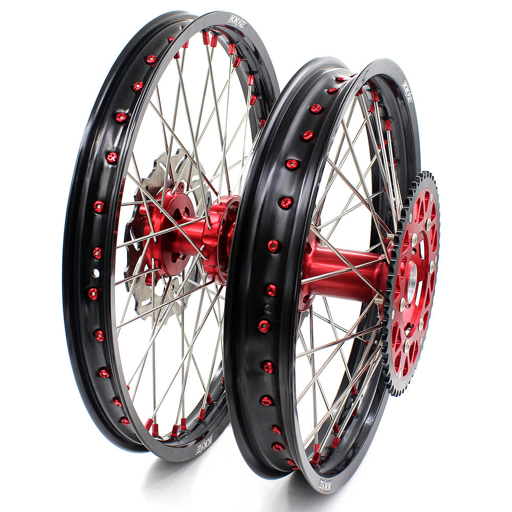 KKE 21 & 19 Wheels for Suzuki RMZ250 2007-2024 RMZ450 2005-2024 Red Nipples - Howling Moto