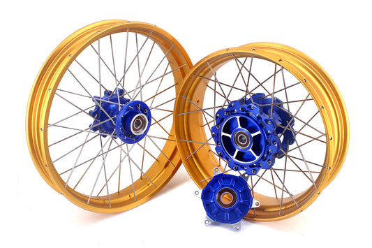 VMX 19inch 17inch CUSH Drive Spoked Tubeless Wheels Set For BMW G310GS 2016-2024 Blue Hub & Gold Rim - Howling Moto
