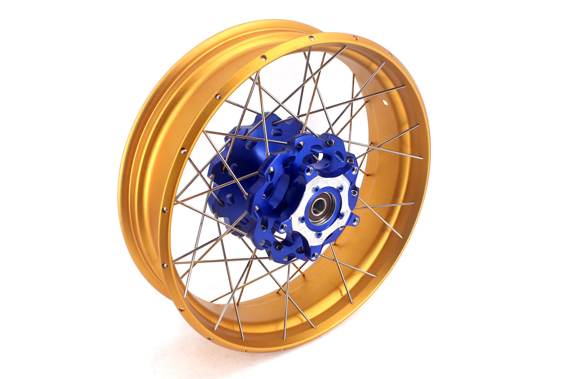 VMX 19inch 17inch CUSH Drive Spoked Tubeless Wheels Set For BMW G310GS 2016-2024 Blue Hub & Gold Rim - Howling Moto