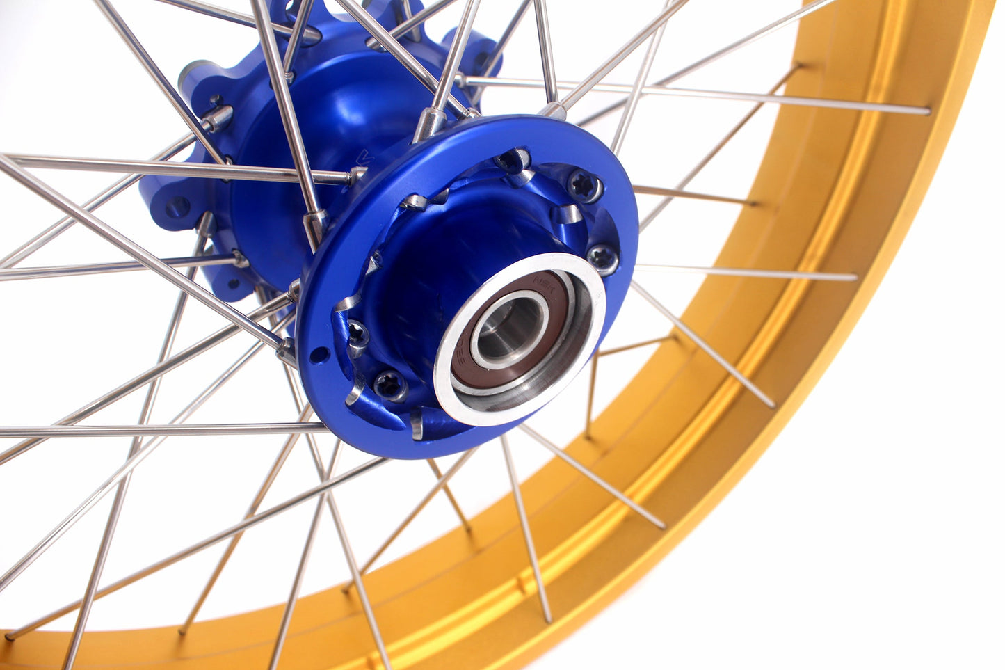 VMX 19inch 17inch CUSH Drive Spoked Tubeless Wheels Set For BMW G310GS 2016-2024 Blue Hub & Gold Rim - Howling Moto