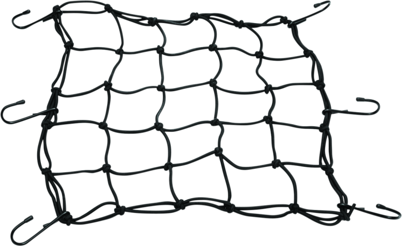 Kuryakyn 12-inch nylon cargo net for powersports vehicles, expandable and durable for secure storage.