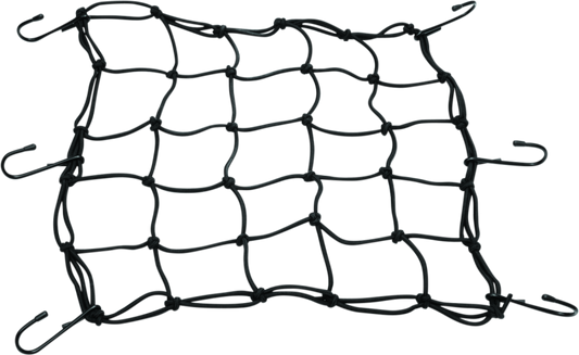 Kuryakyn 12-inch nylon cargo net for powersports vehicles, expandable and durable for secure storage.