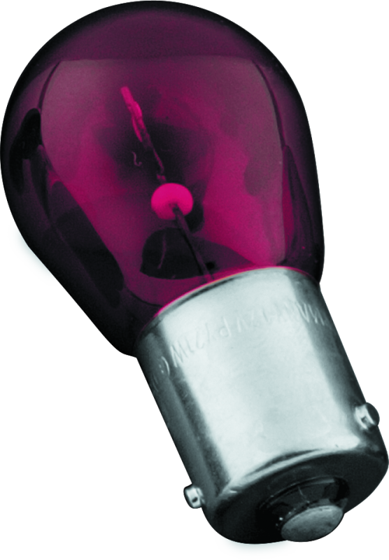 Kuryakyn 4812 red incandescent turn signal light bulb for powersports vehicles, showing the bulb with red glass and metal base.