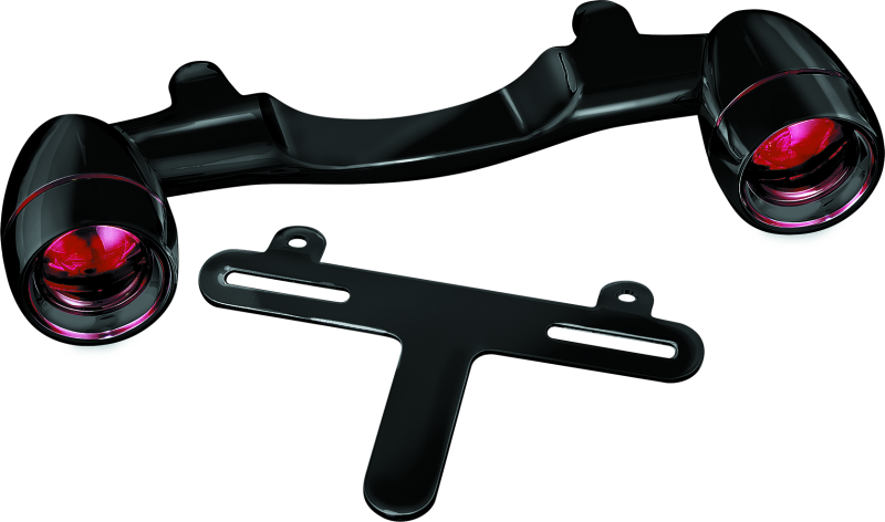 Kuryakyn Bullet Light Rear Turn Signal Bar for Harley Davidson in gloss black, featuring sleek bullet-style design and mounting hardware.