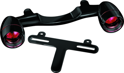 Kuryakyn Bullet Light Rear Turn Signal Bar for Harley Davidson in gloss black, featuring sleek bullet-style design and mounting hardware.