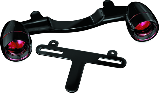 Kuryakyn Bullet Light Rear Turn Signal Bar for Harley Davidson in gloss black, featuring sleek bullet-style design and mounting hardware.