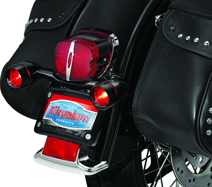 Kuryakyn Bullet Light Rear Turn Signal Bar for Harley Davidson in gloss black, designed for motorcycle rear signal lighting.