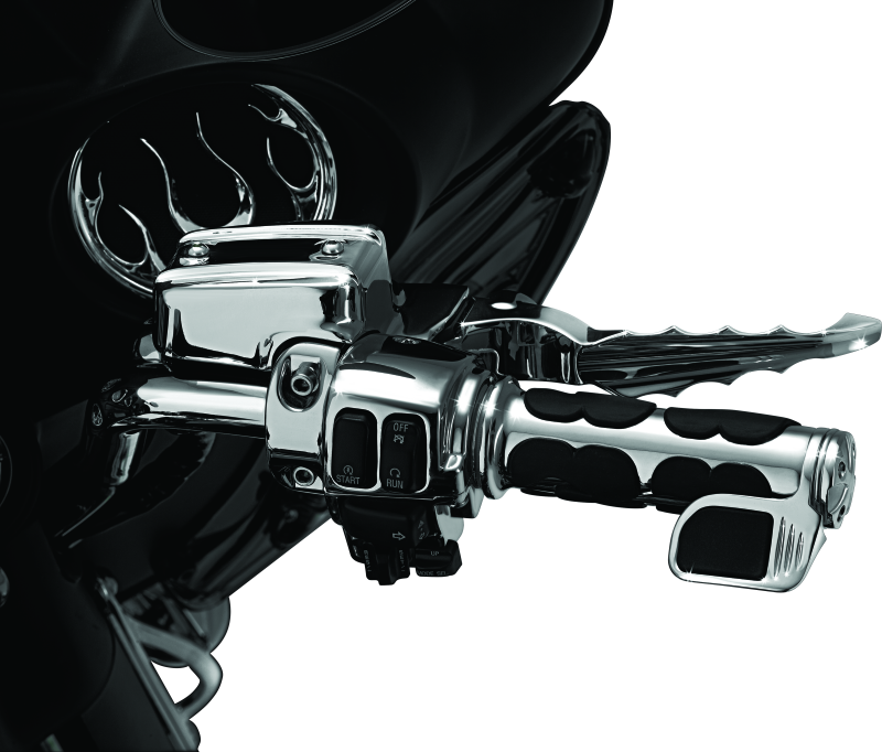 Kuryakyn Contoured ISO Throttle Boss in chrome for powersports motorcycles, designed for comfortable throttle control.