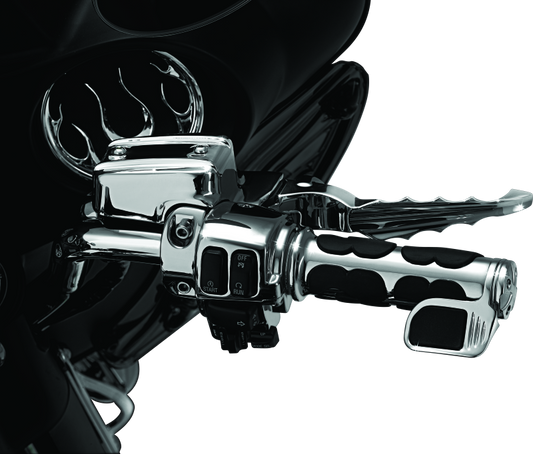 Kuryakyn Contoured ISO Throttle Boss in chrome for powersports motorcycles, designed for comfortable throttle control.