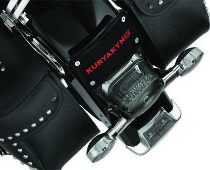 Kuryakyn curved laydown license plate frame in gloss black for Honda VTX1800 motorcycles.