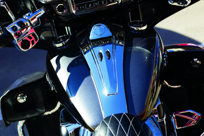 Kuryakyn Dash Console John Shope Series for Indian Chieftain and Roadmaster motorcycles, featuring sleek control panel design.