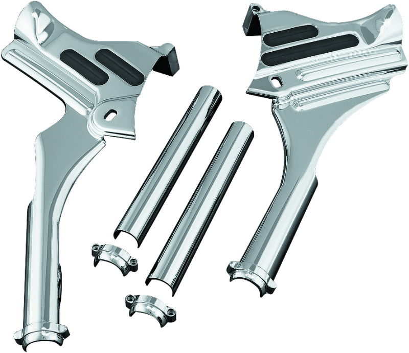 Kuryakyn Deluxe Neck Covers in chrome for 95-07 touring motorcycle models, part #7866, featuring a sleek, polished finish.