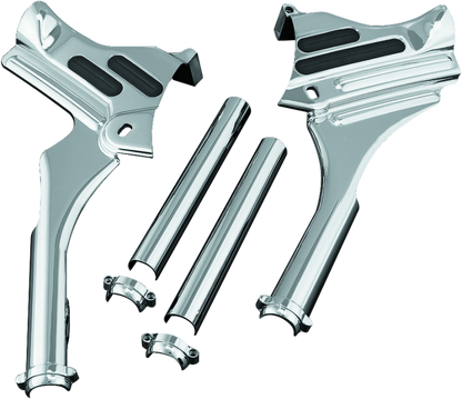 Kuryakyn Deluxe Neck Covers in chrome for 95-07 touring motorcycle models, part #7866, featuring a sleek, polished finish.