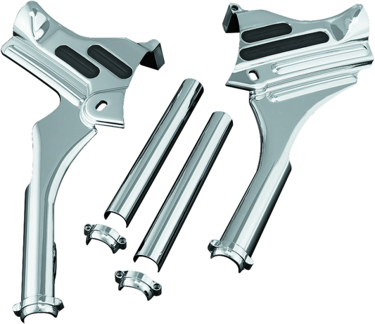 Kuryakyn Deluxe Neck Covers in chrome for 95-07 touring motorcycle models, part #7866, featuring a sleek, polished finish.