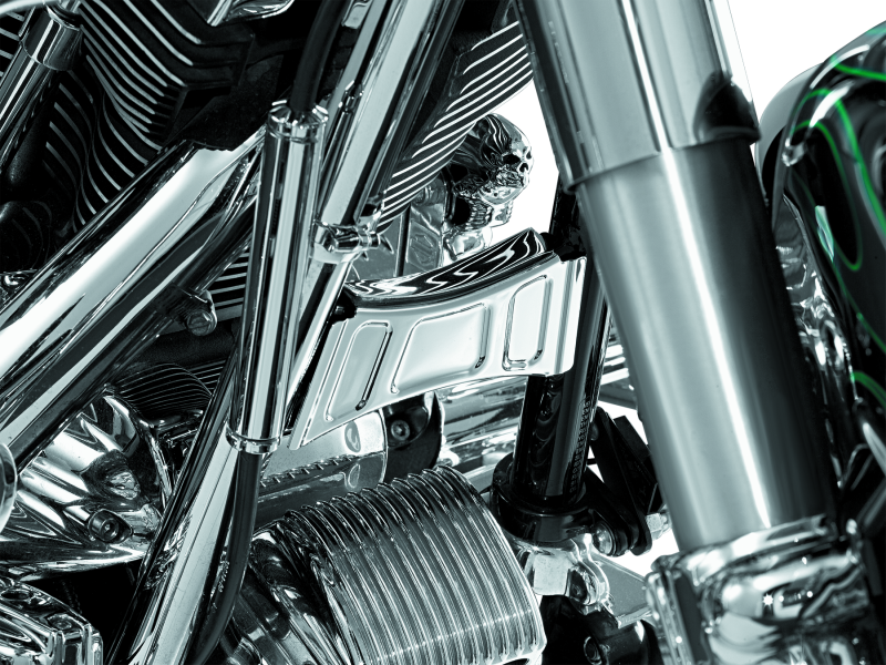 Kuryakyn Downtube Cross Brace Cover for Harley-Davidson Touring Models 1999-2013, chrome finish on motorcycle frame component