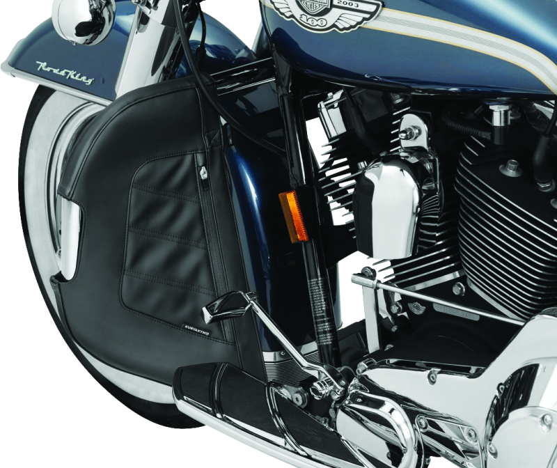 Kuryakyn Engine Guard Chaps for Harley Davidson 2008-2009, Model 5266, showing the chrome engine guard covers on a motorcycle.