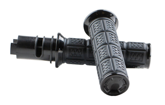 Kuryakyn Enygma grips throttle-by-wire black for powersports motorcycles, featuring ergonomic design and textured surface.