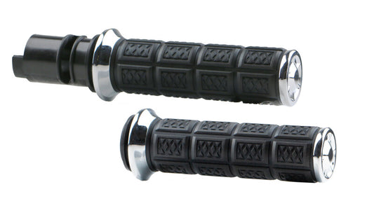 Kuryakyn Enygma Grips Throttle-By-Wire Chrome for motorcycles, featuring sleek chrome finish and ergonomic design.