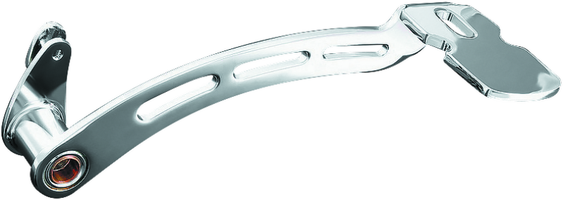 Kuryakyn extended brake pedal girder for Harley Davidson Touring models 2008-2009, showcasing chrome finish and installation details.