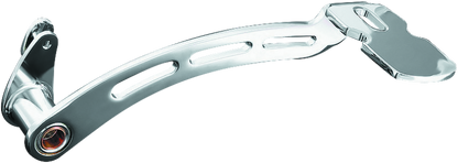 Kuryakyn extended brake pedal girder for Harley Davidson Touring models 2008-2009, showcasing chrome finish and installation details.
