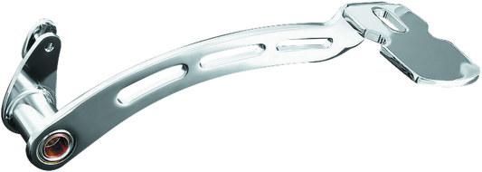 Kuryakyn extended brake pedal girder for Harley Davidson Touring models 2008-2009, showcasing chrome finish and installation details.