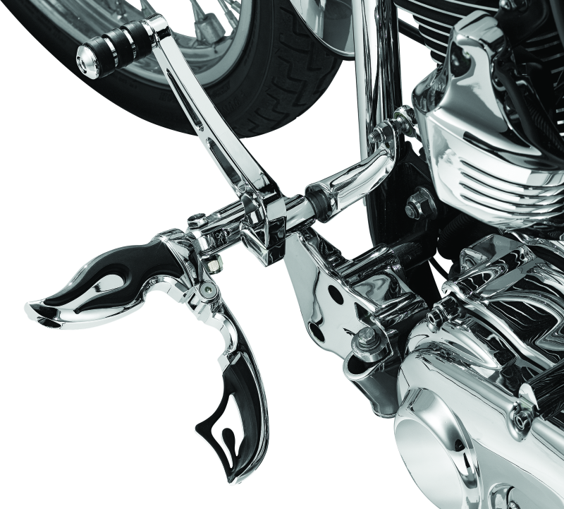 Kuryakyn Flamin Switchblade chrome powersports footpeg with male mount adapter for motorcycle or powersports vehicle.