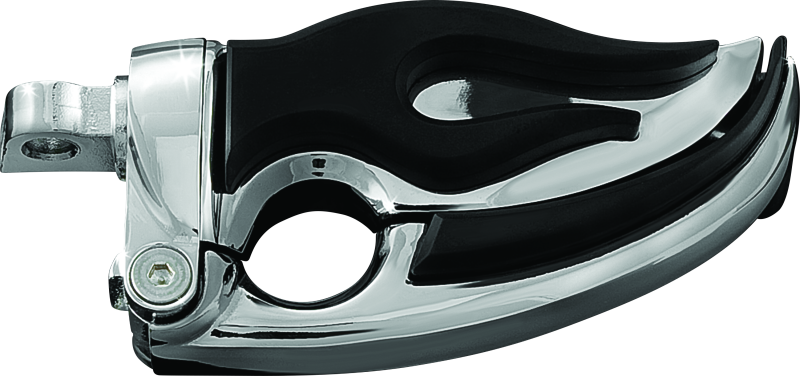 Chrome Kuryakyn Flamin Switchblade Powersports footpeg with male mount adapter, designed for motorcycle footpeg replacement.