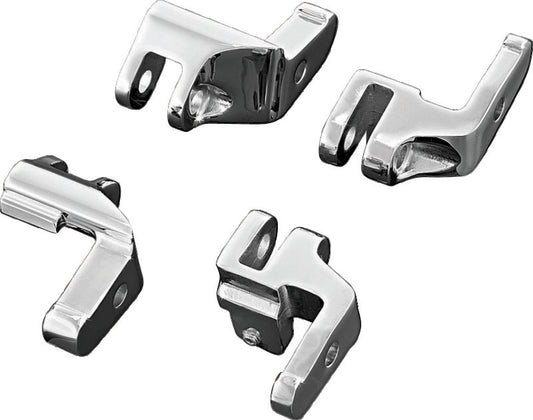 Chrome Kuryakyn floorboard relocator brackets for 1997-2016 Harley-Davidson Touring models, part #4588, shown installed on motorcycle.