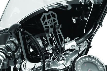 Kuryakyn Free-Flex device holder handlebar clamp mount in black for motorcycles, part #6438, adjustable and secure.