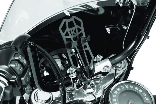 Kuryakyn Free-Flex device holder handlebar clamp mount in black for motorcycles, part #6438, adjustable and secure.