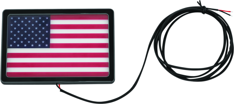 Kuryakyn Freedom Flag LED light in black, 4x6 inches, designed for powersports vehicles, featuring a flag design and LED illumination.