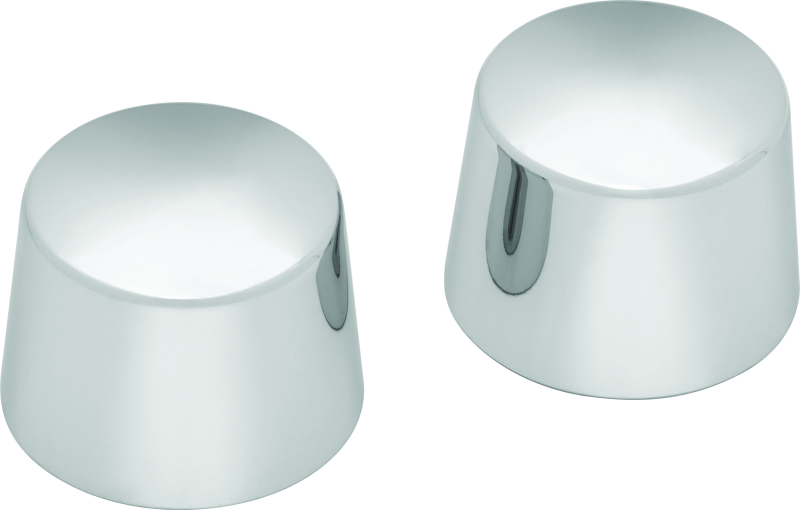 Kuryakyn chrome front axle nut caps for Harley Davidson touring models, shown installed on motorcycle wheel.