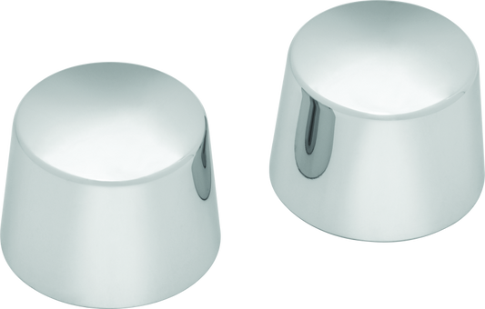 Kuryakyn chrome front axle nut caps for Harley Davidson touring models, shown installed on motorcycle wheel.