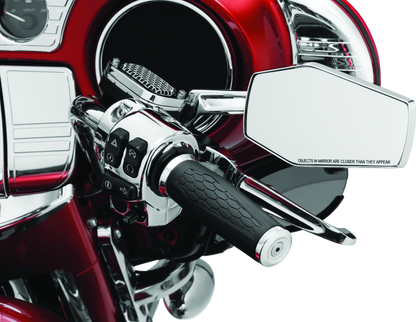 Kuryakyn Hex Chrome Mirrors for powersports vehicles, featuring sleek chrome finish and hex-shaped mirror housing.