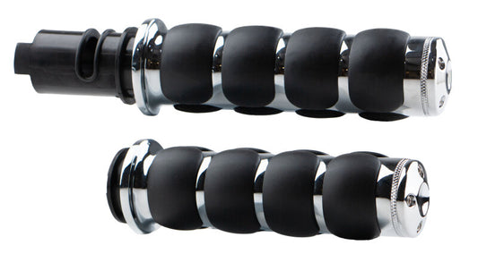 Kuryakyn ISO Grips Throttle-By-Wire Chrome for powersports vehicles, showing the sleek chrome finish and textured grip surface.