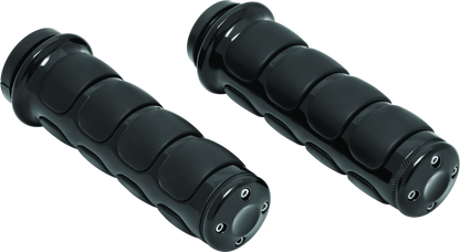 Kuryakyn ISO grips without throttle boss for throttle-by-wire systems in black, designed for comfortable motorcycle handlebar use.
