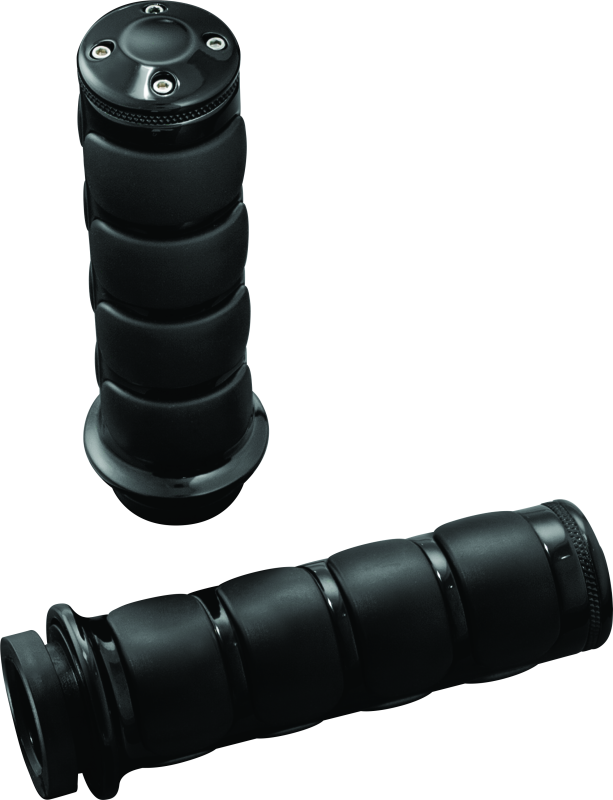 Black Kuryakyn ISO grips without throttle boss designed for throttle-by-wire motorcycle systems.