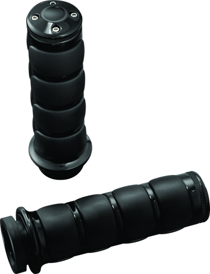 Black Kuryakyn ISO grips without throttle boss designed for throttle-by-wire motorcycle systems.