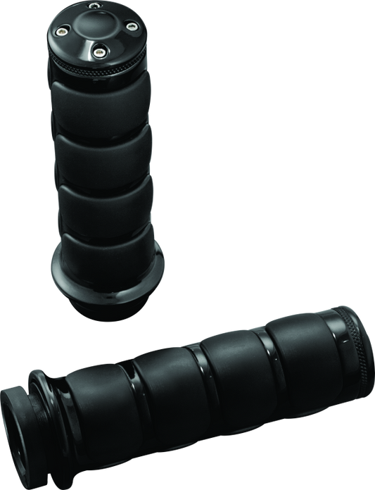 Black Kuryakyn ISO grips without throttle boss designed for throttle-by-wire motorcycle systems.
