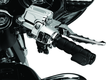 Black Kuryakyn ISO motorcycle grips without throttle boss for throttle-by-wire systems, featuring ergonomic design and textured surface.