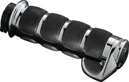 Kuryakyn ISO Throttle Boss Chrome part 6250 for powersports vehicles, showing the chrome throttle control device on a motorcycle handlebar.