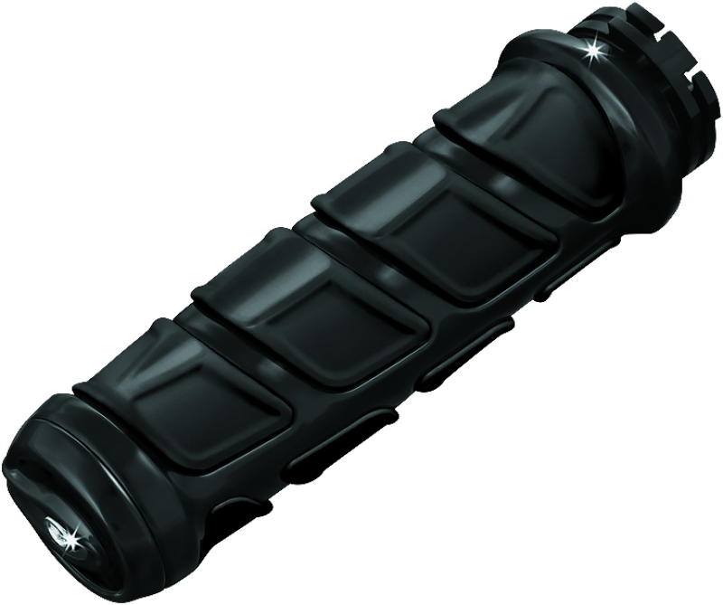 Kuryakyn Kinetic grips for Indian Motorcycle in glossy black, ergonomic handlebar grips with textured surface for enhanced control.