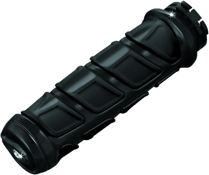 Kuryakyn Kinetic grips for Indian Motorcycle in glossy black, ergonomic handlebar grips with textured surface for enhanced control.